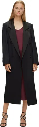 HUGO BOSS Womens Solid Patterned Waxed Jacket with Lapel Collar in Black - Size 12 UK