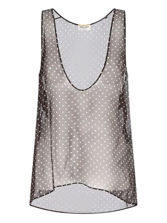 Saint Laurent polka dot-print silk top - Brown