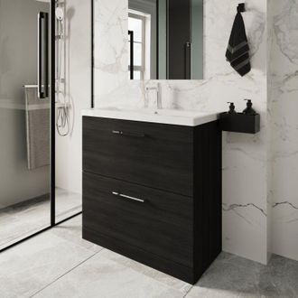 Nuie Nuie - Arno Charcoal Black Woodgrain 800mm 2 Drawer Vanity Unit and Minimalist Ceramic Basin - ARN635B