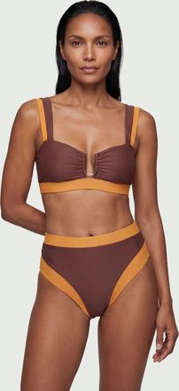 Karen Millen Womens Contrast Trim Bikini Top - Chocolate Nylon - Size X-Small