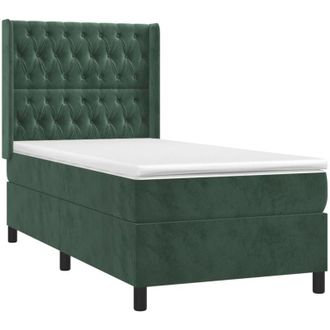 vidaXL Vidaxl - Cama Box Spring Colch&oacute;n Y Led Terciopelo Verde Oscuro 100x200cm