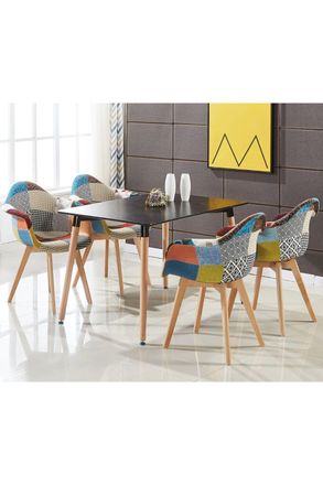 Life Interiors Patchwork Halo Dining Set Includes a Black Dining Table & Set of 4 Fabric Chairs