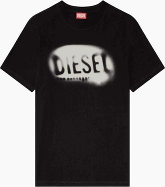 Diesel Mens T-Adjust-V2 Spray Logo Black T-Shirt - Size: 42