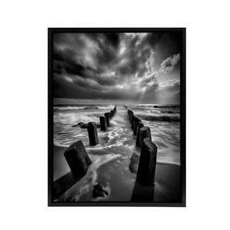 Artery8 Pier Ruins In Dramatic Coastal Landscape Framed Canvas Wall Art Print in Grey | Size: W24 x H32