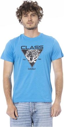 Cavalli Lichtblauw Heren T-shirt - Heren - T-shirts - Blauw - L - Katoen - Tops