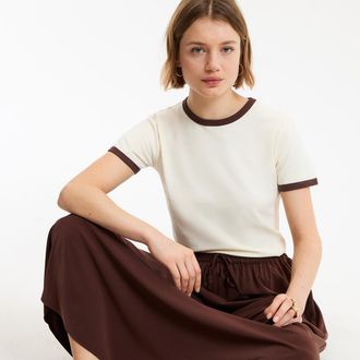 La Redoute Collections T-shirt met korte mouwen en ronde hals met contrasterende bies