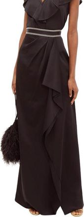 Peter Pilotto Embroidered-waistband draped satin skirt Size L