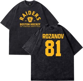 Generic Heated Rivalry Rozanov 81 Merch T-Shirt Cotton Wash Tee Unisex Short Sleeve Casual Crewneck Tee (XXL,Black)