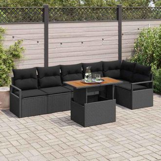 vidaXL Conjunto De Sof&aacute; De Jard&iacute;n 7 Pcs Negro Polirat&aacute;n Vidaxl