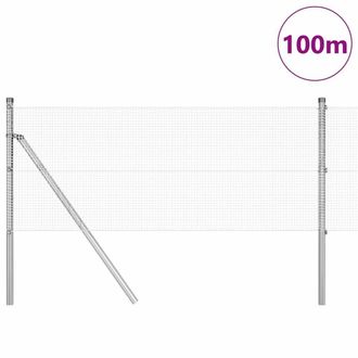 Berkfield Home Modern Welded Wire Fence with 13 Posts 0.6x100 m Galvanised Steel in Silver