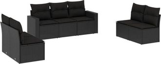 vidaXL Vidaxl - Set De Comedor De Jard&iacute;n 7 Pzas Y Cojines Rat&aacute;n Sint&eacute;tico Negro