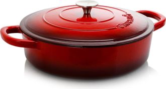 Crock-pot Artisan Enameled Cast Iron 5 Quart Round Braiser Pan with Self Basting Lid in Scarlet Red