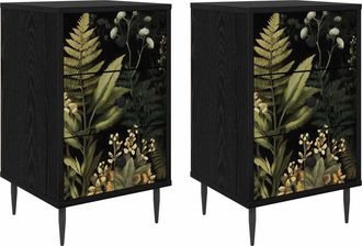 vidaXL Mesa De Noche Rhenen 2 Uds. Roble Negro 36 X 33 X 61 Cm Vidaxl
