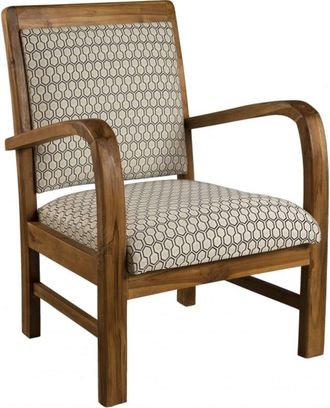 Macabane Sillón hexagonal de madera de teca y tela verde