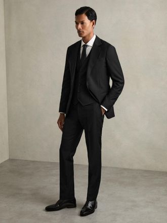 Reiss Black Slim-fit Wool Suit Waistcoat, 40R