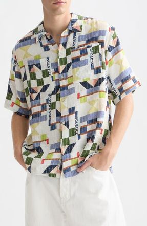 Scotch & Soda Relaxed Fit Print Short Sleeve Button-Up Shirt in Patchwork Jacquard at Nordstrom, Size Xx-Large