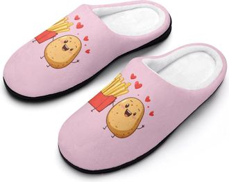 Generic Potatoes French Fries Mens Slippers Slip On Comfortable Fleece Cotton House Shoes Winter