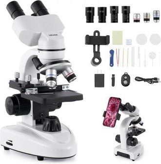 OEM Microscopio Compuesto Con Aumento De 40-2000x Kit De Microscopio Binocular Cuerpo De Aleaci&oacute;n De Aluminio, Luz Led, Soporte Para Tel&eacute;fono, Para Estudi