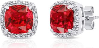 MAX + STONE 925 Sterling Silver 7mm Gemstone and Diamond Accent Halo Cushion Stud Earrings