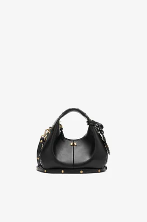 Ganni Black Mini Hobo Bag Studs in