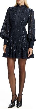 Bardot Remy Long Sleeve Lace & Sequin Minidress in Navy at Nordstrom Rack, Size 4