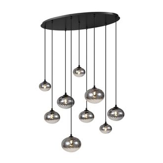 QAZQA Moderno L&aacute;mpara Colgante Moderna Negra Con Cristal Ahumado De 9 Luces - Jia Acero /vidrio Ovalada /esfera Adecuado Para Led Max. 9 X 8 Watt - Qazqa