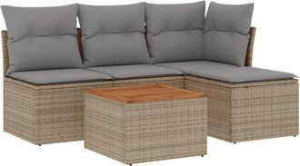vidaXL Juego De Sof&aacute;s Jard&iacute;n Con Cojines Beige Mezcla 5 Pzas Rat&aacute;n Pe Vidaxl