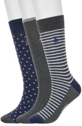 Original Penguin Augustin Stripe Assorted 3-Pack Crew Socks in Grey at Nordstrom Rack