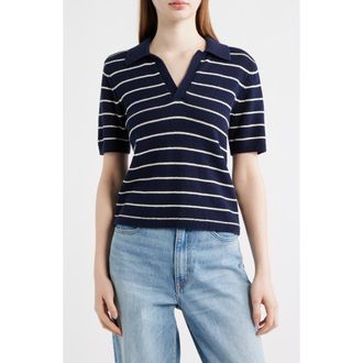Frame Denim The Stripe Polo Top in Navy Multi at Nordstrom, Size X-Small