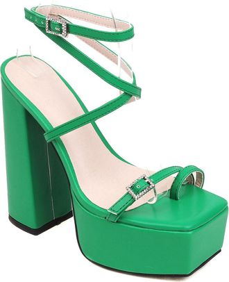 Generic Womens High Heeled Platform Pumps Cross Ankle Strap Bridal Shoes with Buckle Open Toe Slingback Wedding Sandals,Green,4.5 UK