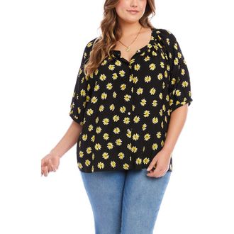 Karen Kane Floral Button-Up Peasant Top in Black/Floral Print at Nordstrom, Size 2 X