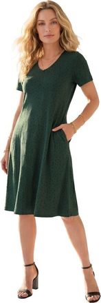 Roaman's Plus Size Stretch Knit Pocket Swing Dress in Emerald Green Painted Dot at Nordstrom, Size 28