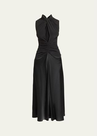 Isabel Marant Delfi Sleeveless Ruched Keyhole Satin Midi Dress