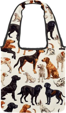 Generic Art Poodle Dog Print Reversible Canvas Shoulder Tote - Double-Sided Print, 12oz Cotton, 27cm Drop, Fold-Flat Bag for Travel, Shopping, Street Outings