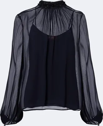 Max Mara Embellished sheer blouse