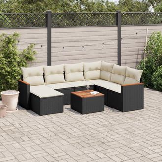 vidaXL Set De Sof&aacute;s De Jard&iacute;n 8 Piezas Y Cojines Rat&aacute;n Sint&eacute;tico Negro Vidaxl