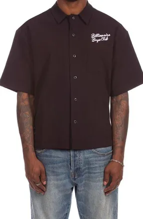 Billionaire Boys Club BB Script Embroidered Cotton Seersucker Camp Shirt in Black at Nordstrom, Size X-Large