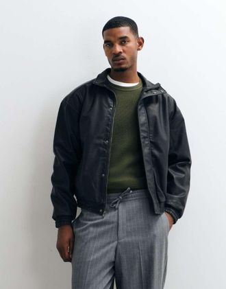 Hollister bomber oversize in similpelle nera-Nero