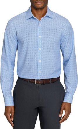 W.R.K Round Geo Print Performance Dress Shirt in White/blue at Nordstrom, Size 16.5