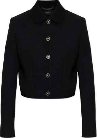 Versace Double-Wool Cr&ecirc;pe Crop Jacket - Dames - Zomerjassen - Zwart - M - Wol - Jassen