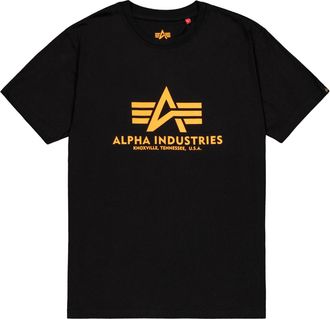 Alpha Industries T-Shirt ALPHA INDUSTRIES Basic T-Shirt BL Neon Print, Herren, Gr. M, orange (schwarz, neon orange), Obermaterial: 100% Baumwolle, Shirts T-Shirt