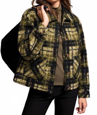 Tribal Textured Plaid Lined Button-Front Jacket In Ivy