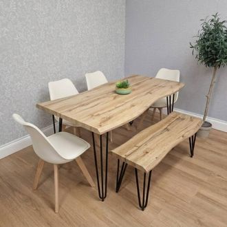 Kosy Koala 140cm Dining Table with 4 Chairs & Stone Grey Bench Set in Brown