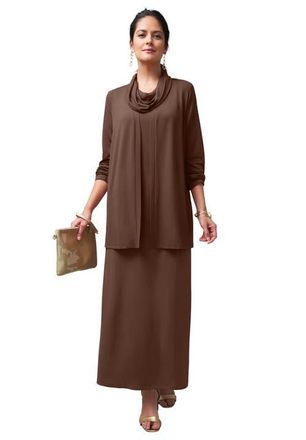 Jessica London 2-Piece Cowlneck Jacket Dress in Rich Brown at Nordstrom, Size 32
