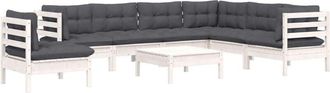 vidaXL Muebles De Jard&iacute;n 8 Pzas Con Cojines Blanco Madera Maciza Pino Vidaxl