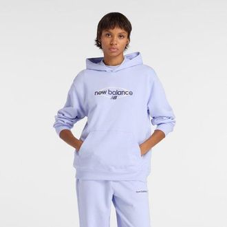 New Balance Womens Sport Graphic Relaxed Hoodie in Purple Cotton Fleece, size X-Large