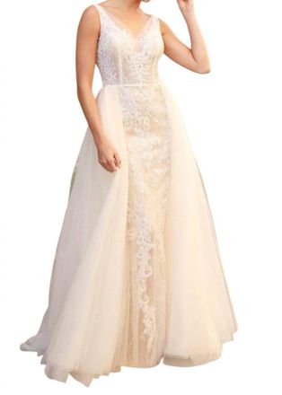 Nox Anabel Lace Applique A-Line Dress In White/nude
