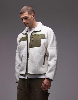 Lacoste Giacca in pile bianco bicolore