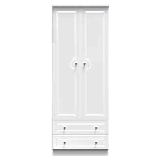 Welcome Furniture Lisbon Ready Assembled Wardrobe With 2 Doors And 2 Drawers - White Gloss & White - Welcome Furniture | TJ Hughes
