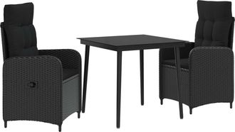 vidaXL Juego De Mesa Y Sof&aacute; 3 Uds. Negro Vidaxl